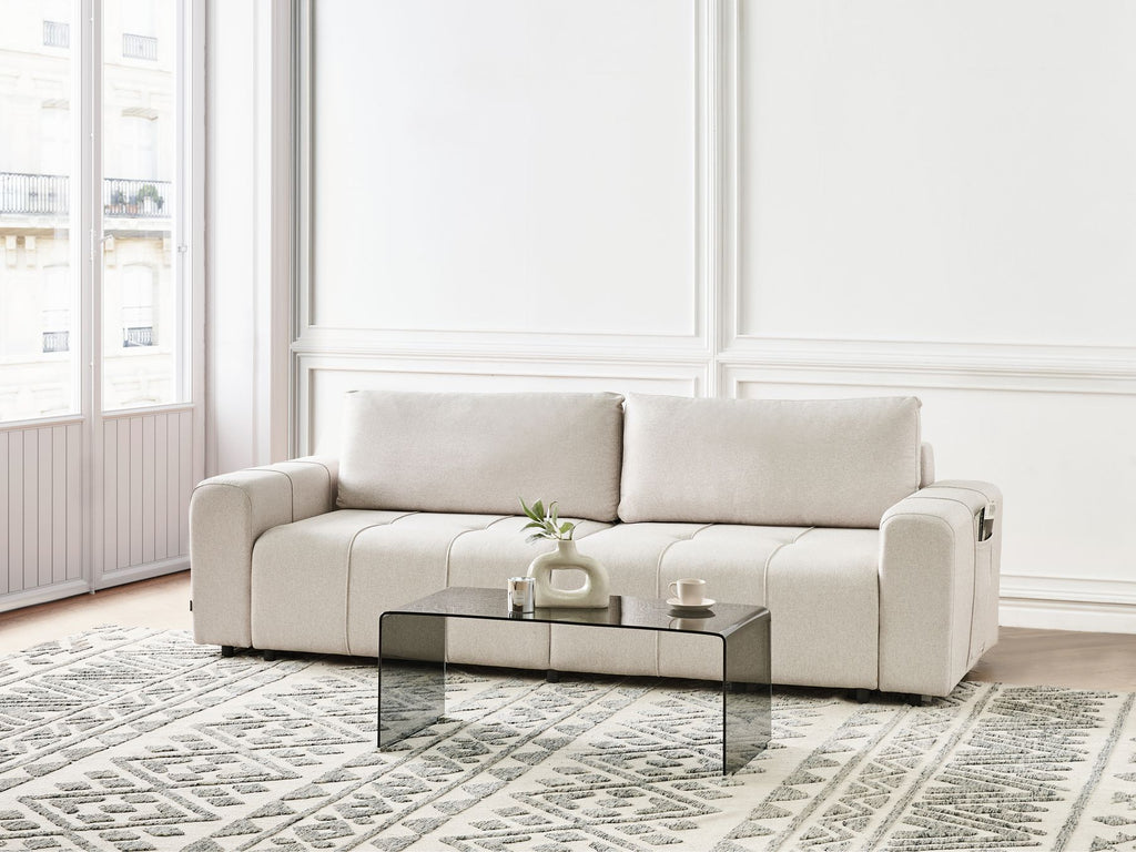 Sofa Bed INNVIK Fabric Light Beige 3 Seater