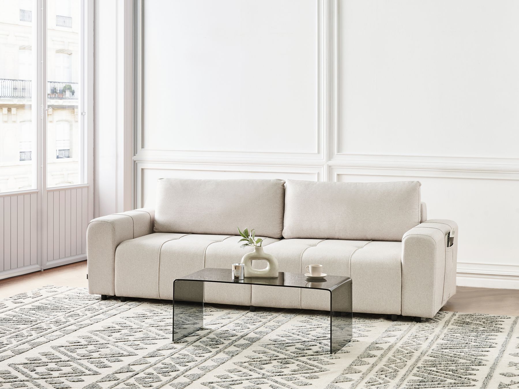 Sofa Bed INNVIK Fabric Light Beige 3 Seater