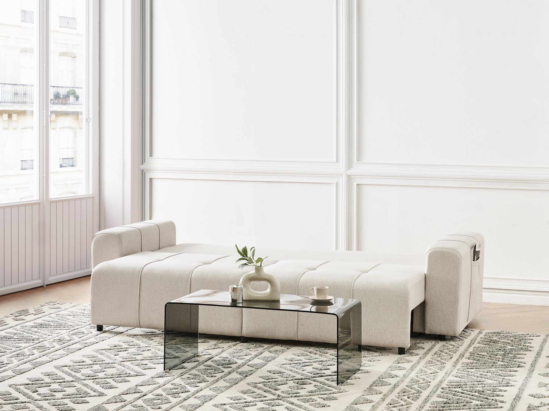 Sofa Bed INNVIK Fabric Light Beige 3 Seater