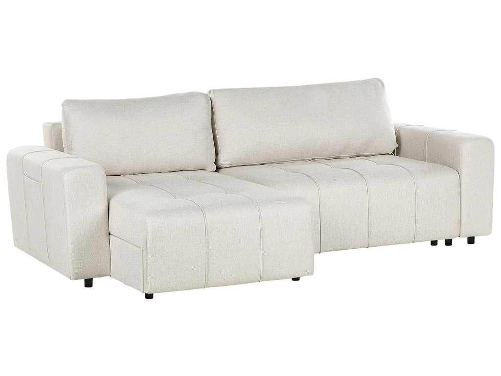 Corner Sofa Bed INNVIK Fabric Light Beige 3 Seater Right Hand