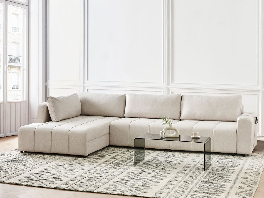 Corner Sofa Bed INNVIK Fabric Light Beige with Storage 4 Seater Right Hand