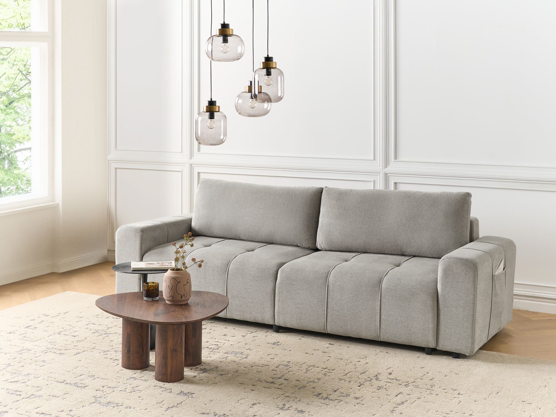 Sofa INNVIK Fabric Light Grey with Storage 3 Seater