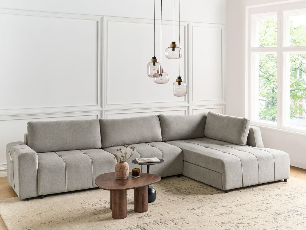 Corner Sofa Bed INNVIK Fabric Light Grey with Storage 4 Seater Left Hand