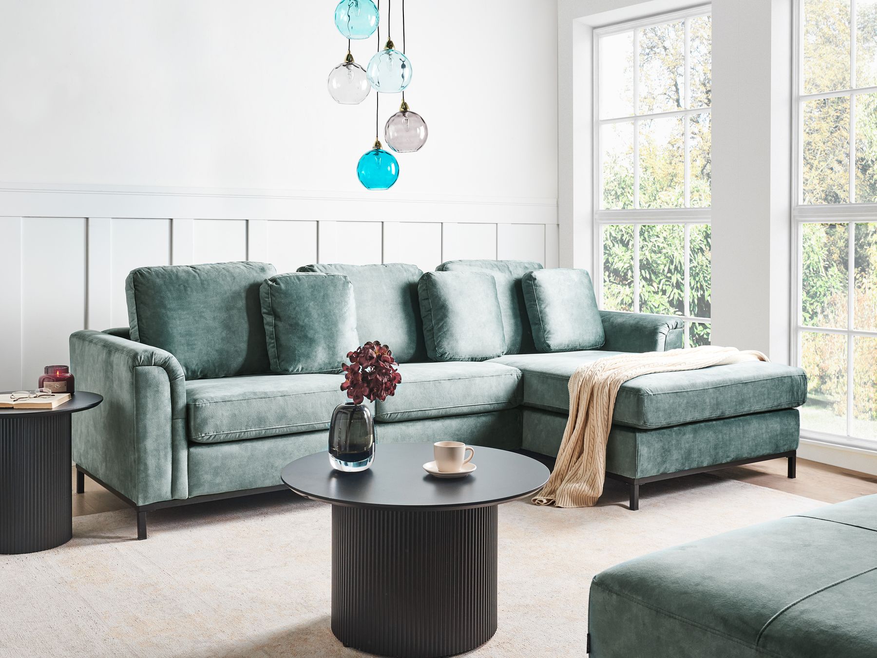 Corner Sofa OSLO Velvet Teal 4 Seater Left Hand