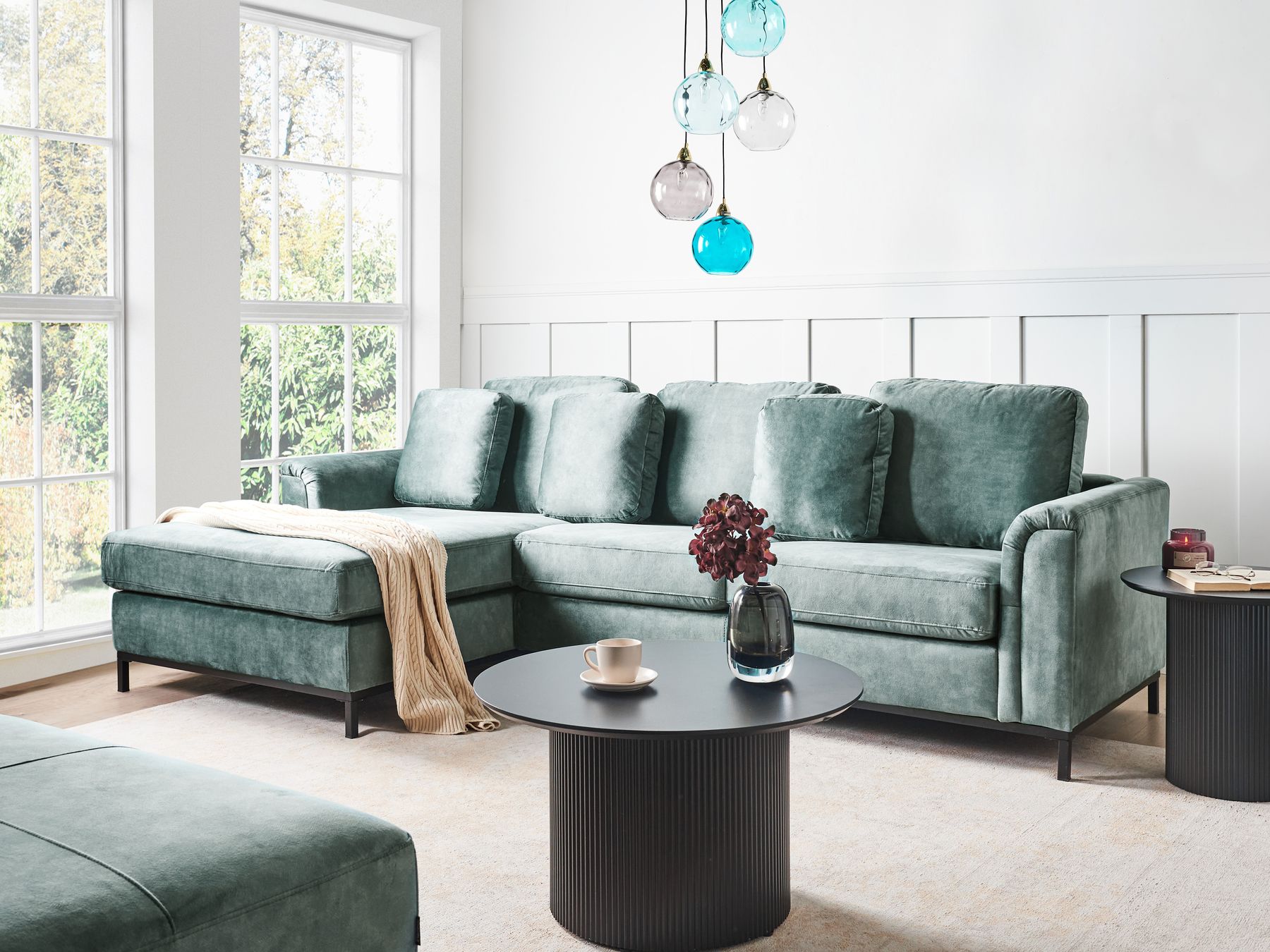 Corner Sofa OSLO Velvet Teal 4 Seater Right Hand