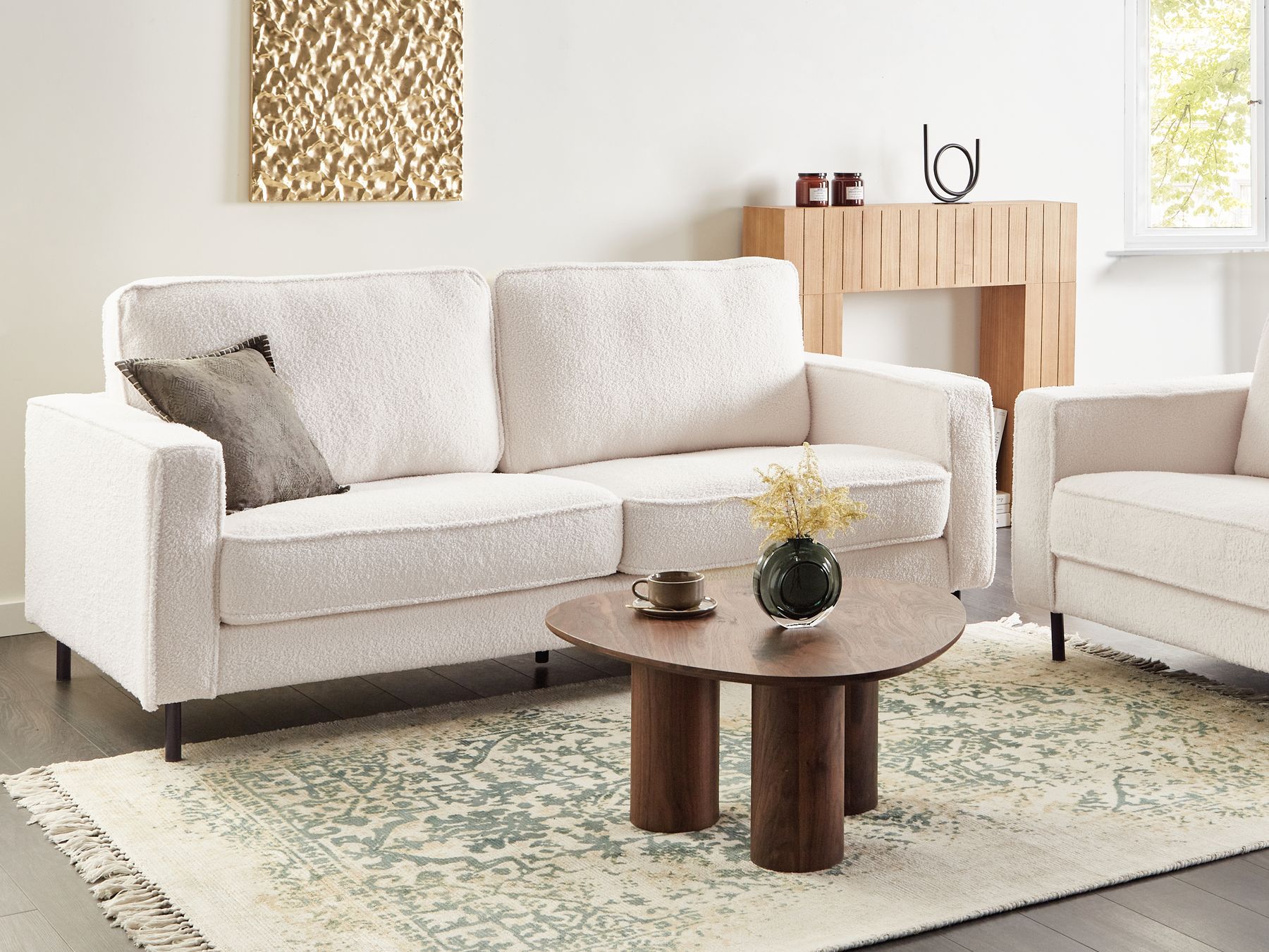 3 Seater Boucle Sofa White SAVALEN