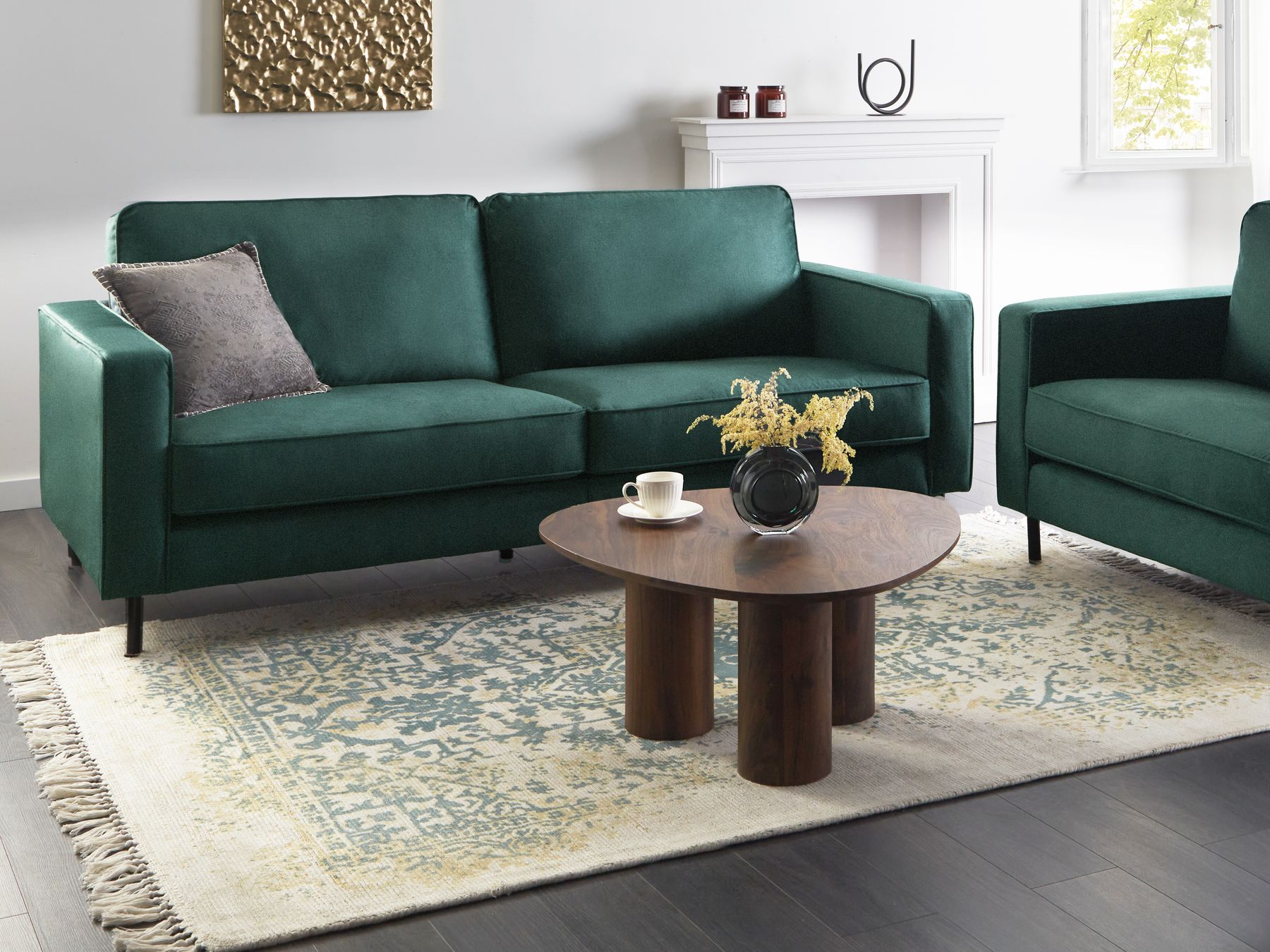3 Seater Velvet Sofa Green SAVALEN