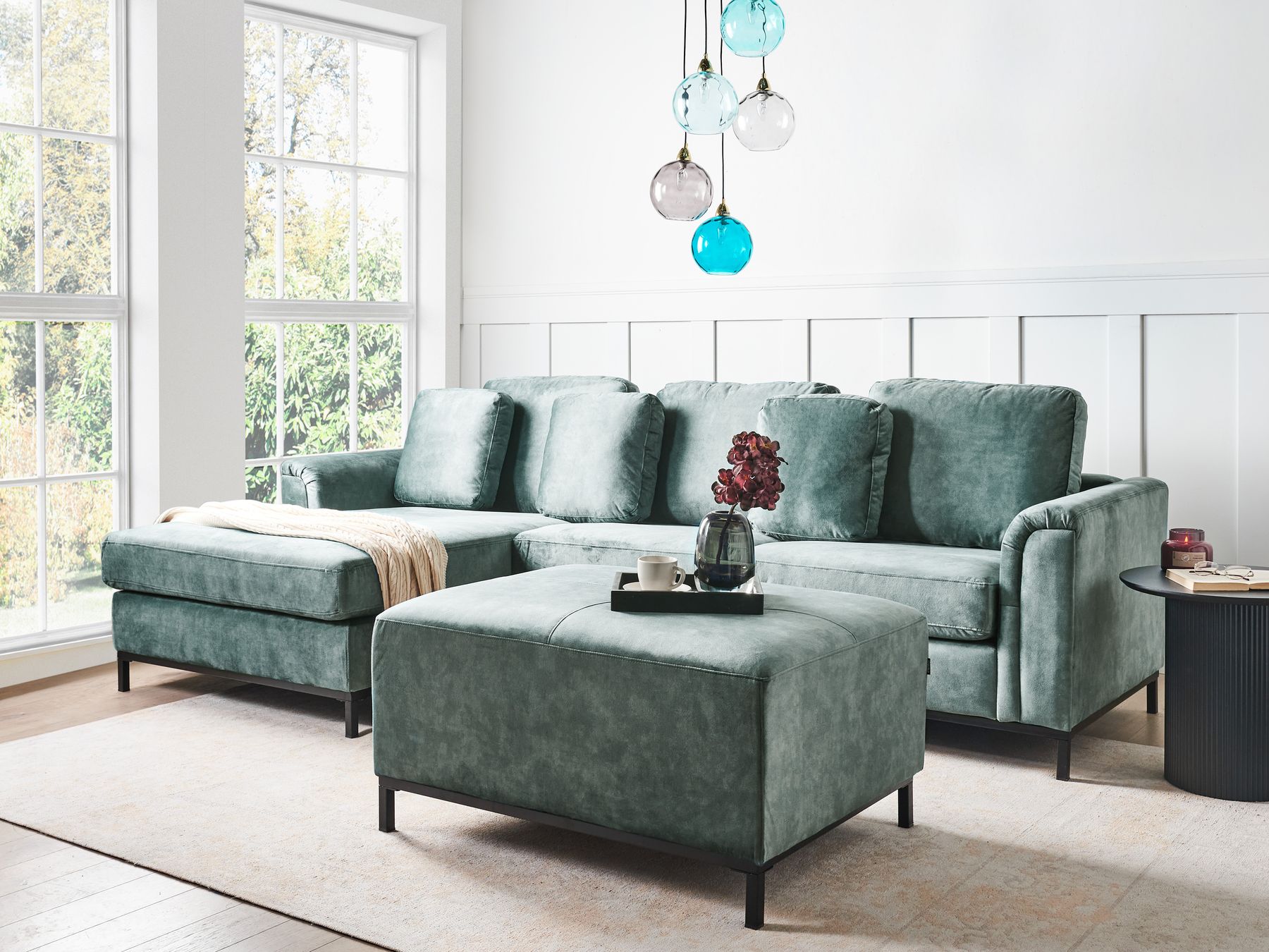 Right Hand Corner Velvet Sofa with Ottoman Teal OSLO