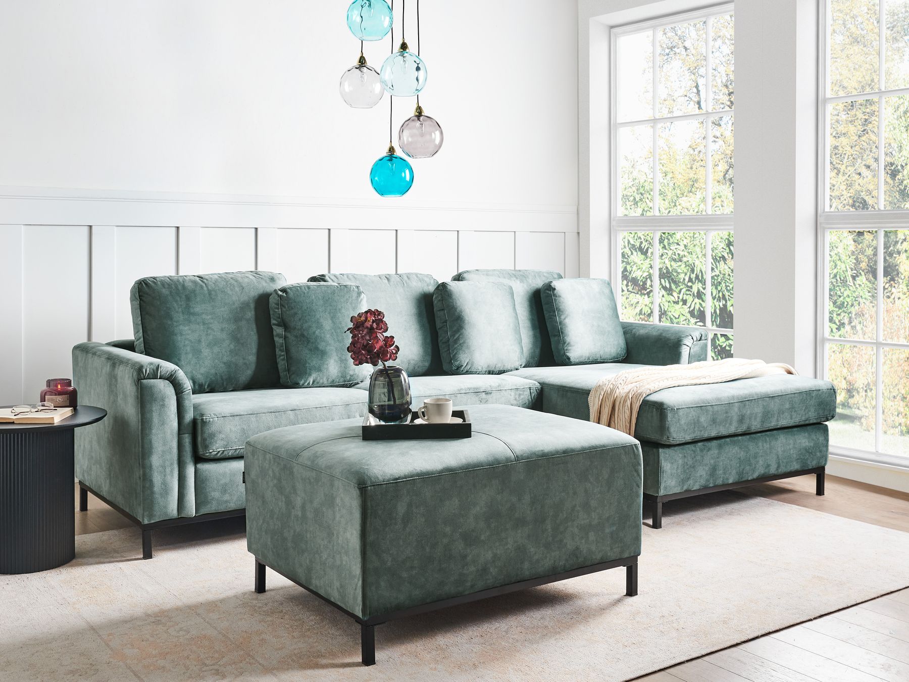 Left Hand Corner Velvet Sofa with Ottoman Teal OSLO