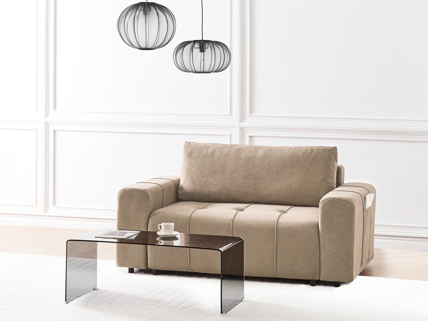 Sofa Bed INNVIK Fabric Brown with Storage 2 Seater