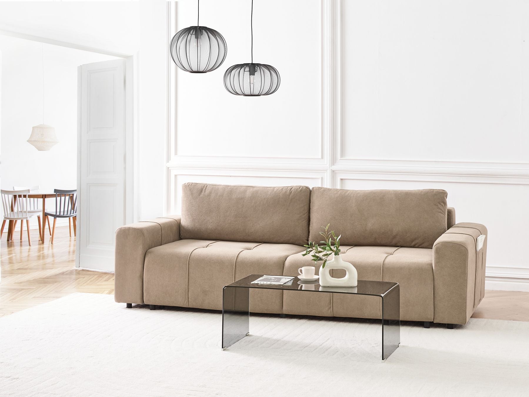 Sofa Bed INNVIK Fabric Brown with Storage 3 Seater