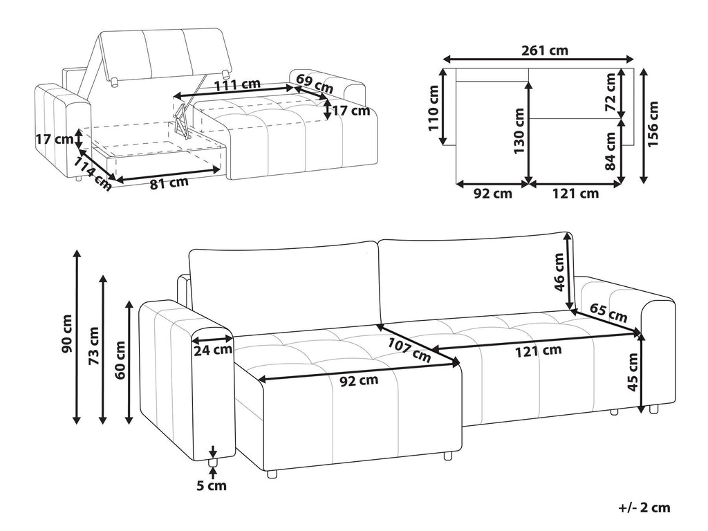Corner Sofa Bed INNVIK Fabric Brown with Storage 3 Seater Right Hand