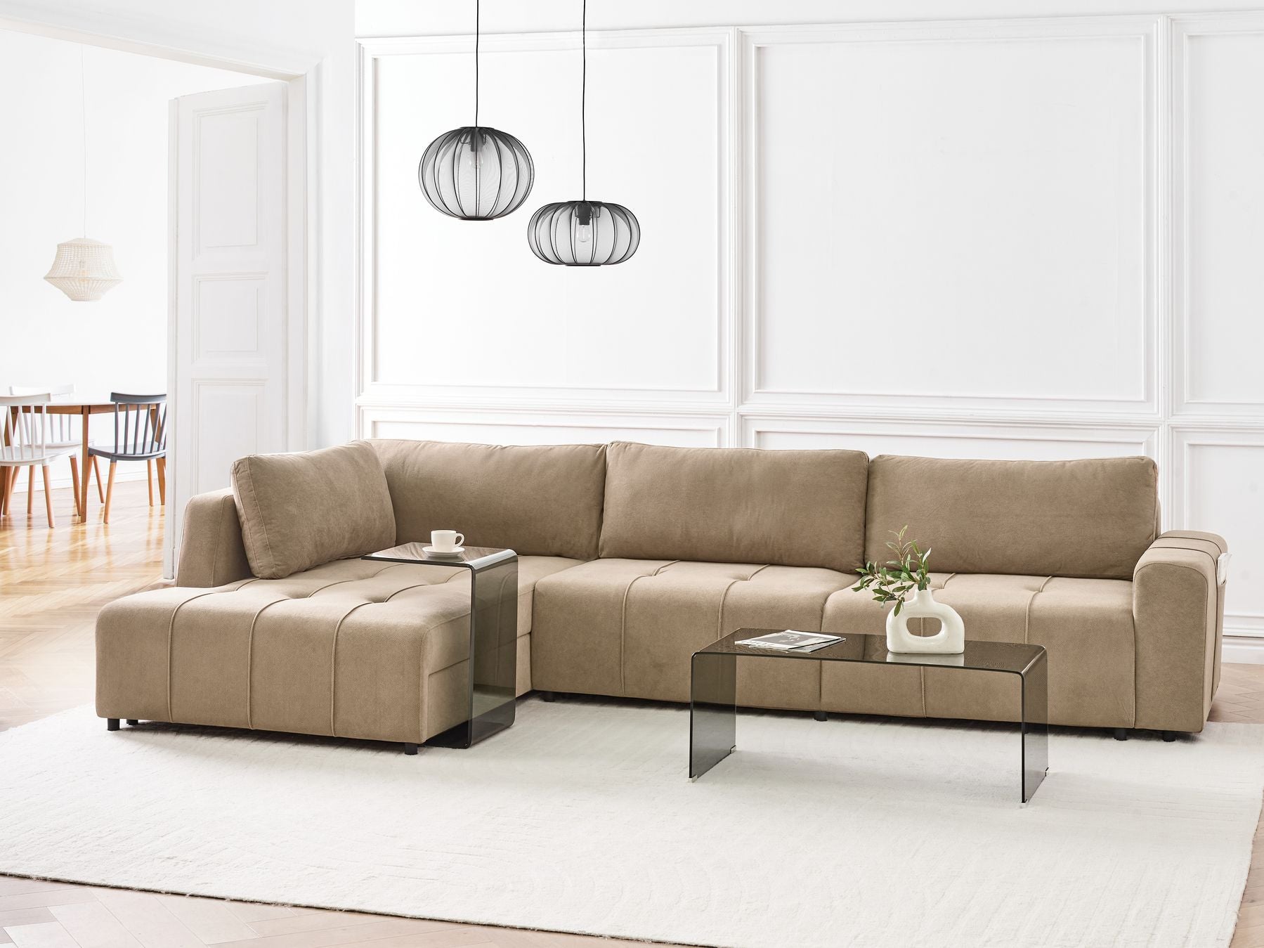 Corner Sofa Bed INNVIK Fabric Brown with Storage 4 Seater Right Hand