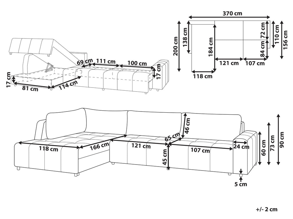 Corner Sofa Bed INNVIK Fabric Brown with Storage 4 Seater Right Hand