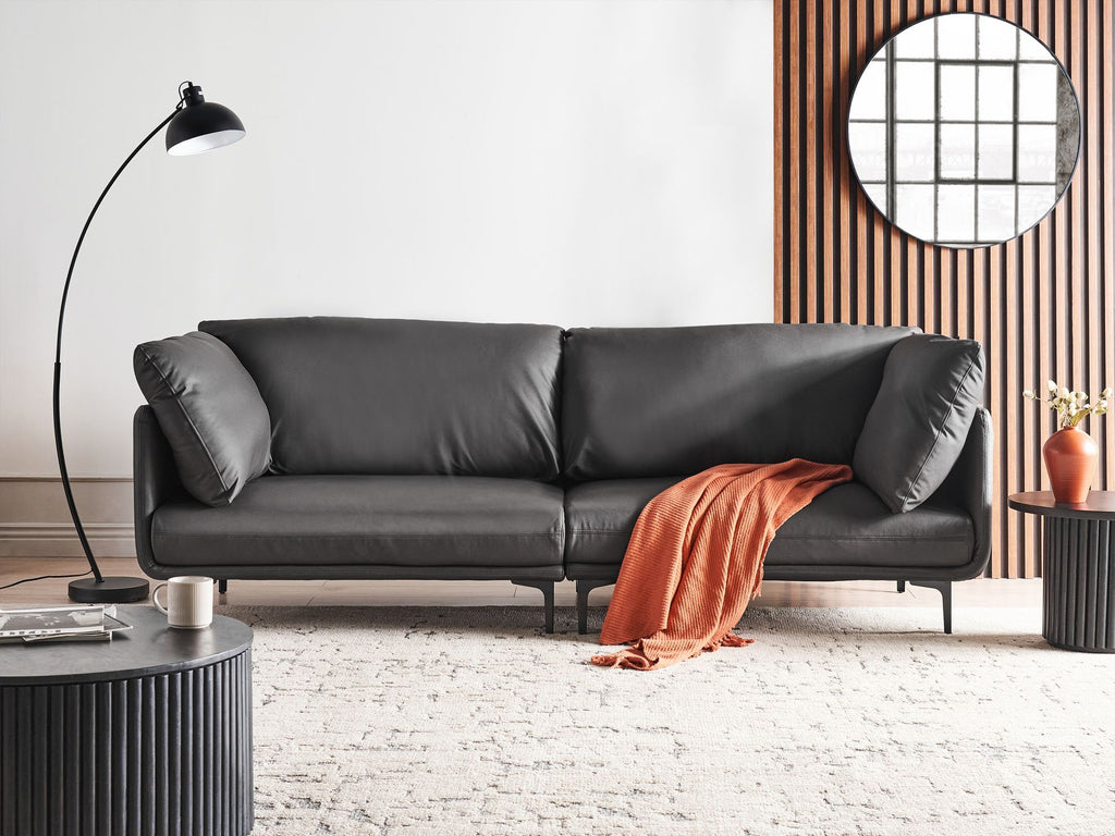 3 Seater Vegan Leather Sofa Black REVSNES