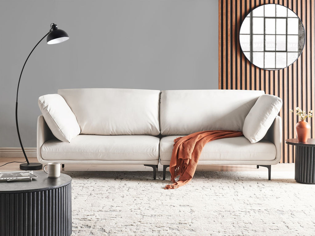 3 Seater Vegan Leather Sofa Off White REVSNES