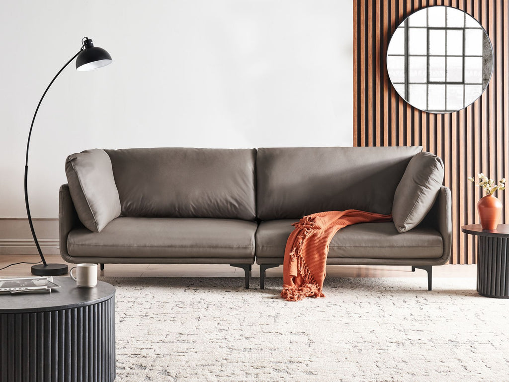 3 Seater Vegan Leather Sofa Brown REVSNES