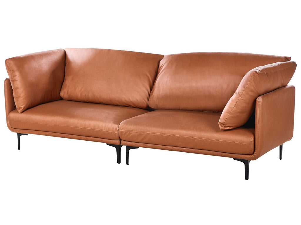 3 Seater Vegan Leather Sofa Golden Brown REVSNES
