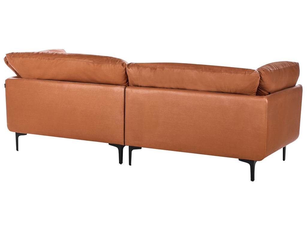 3 Seater Vegan Leather Sofa Golden Brown REVSNES