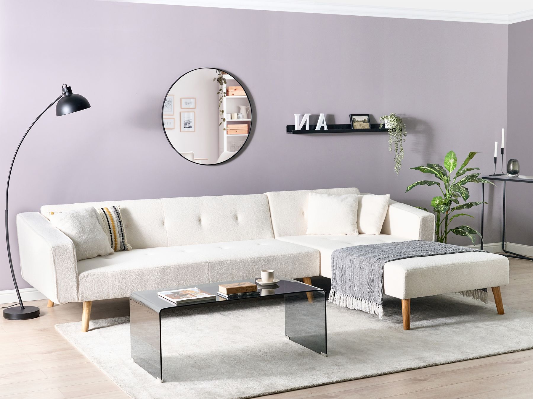 Corner Sofa Bed VADSO Boucle Off-White 4 Seater Left Hand