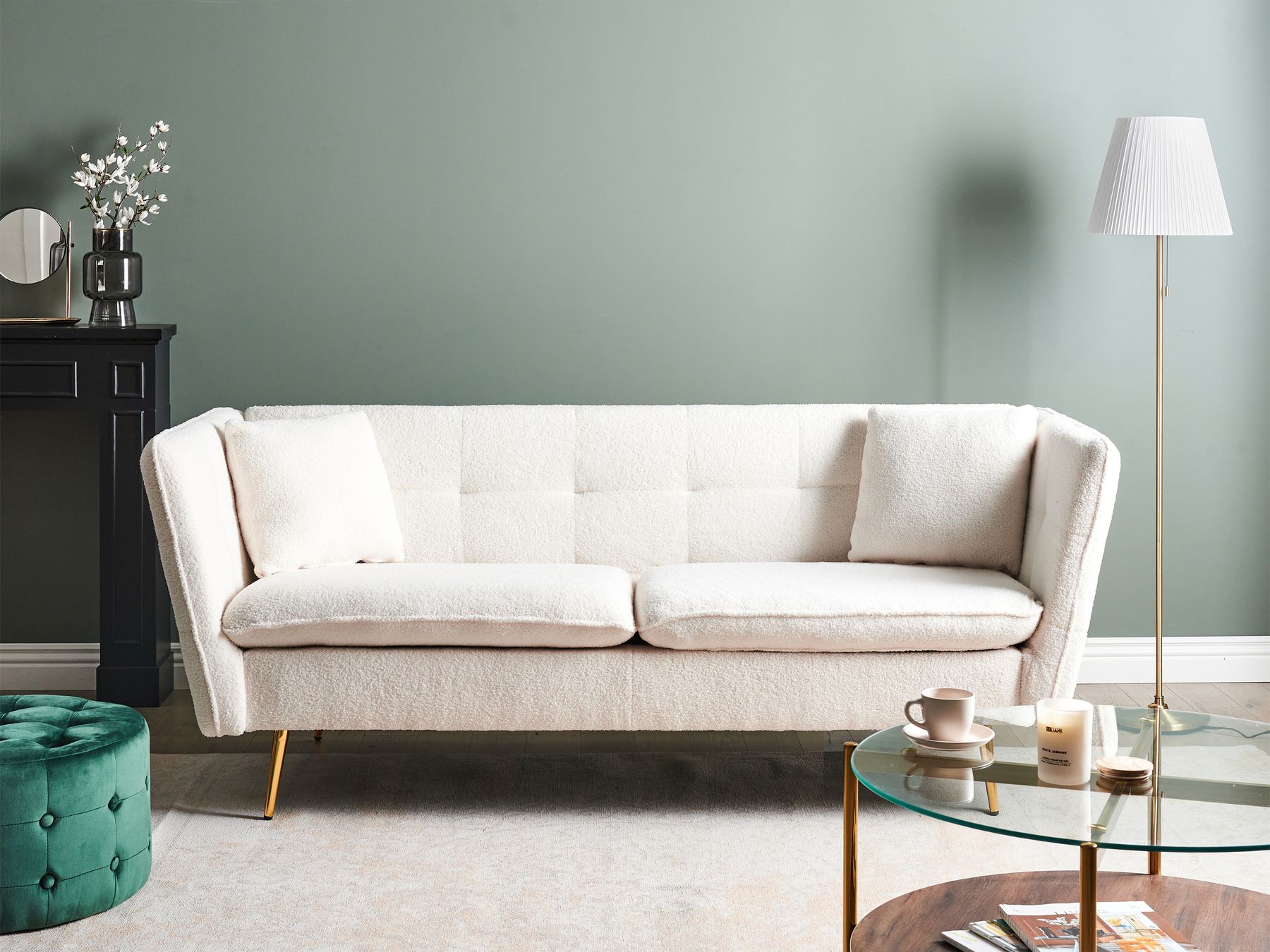 3 Seater Boucle Sofa White FREDERICA