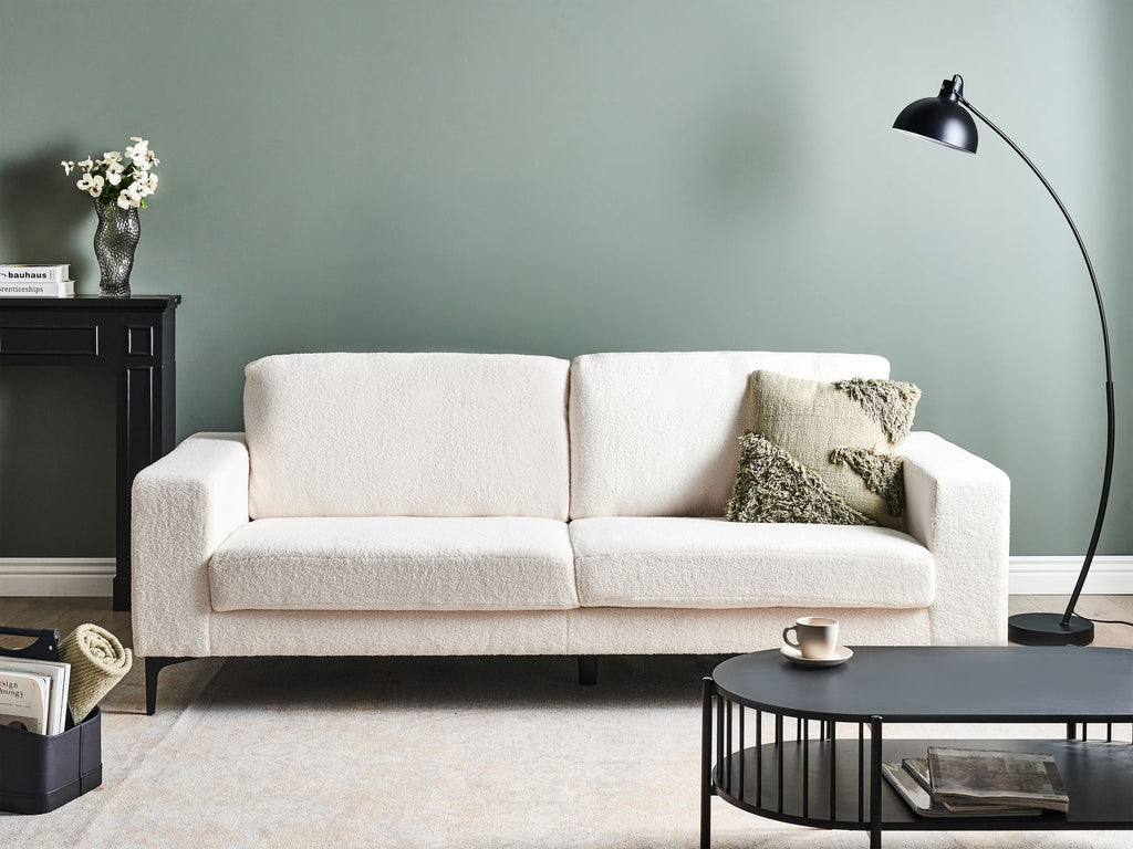 3 Seater Boucle Sofa White VADSTENA