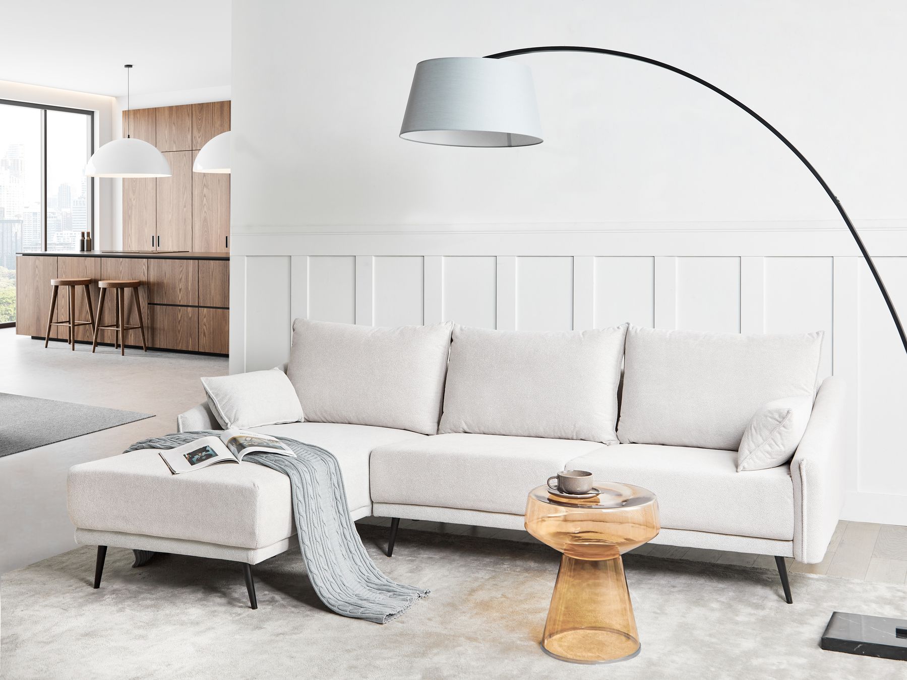Right Hand Fabric Corner Sofa Off White VARDE