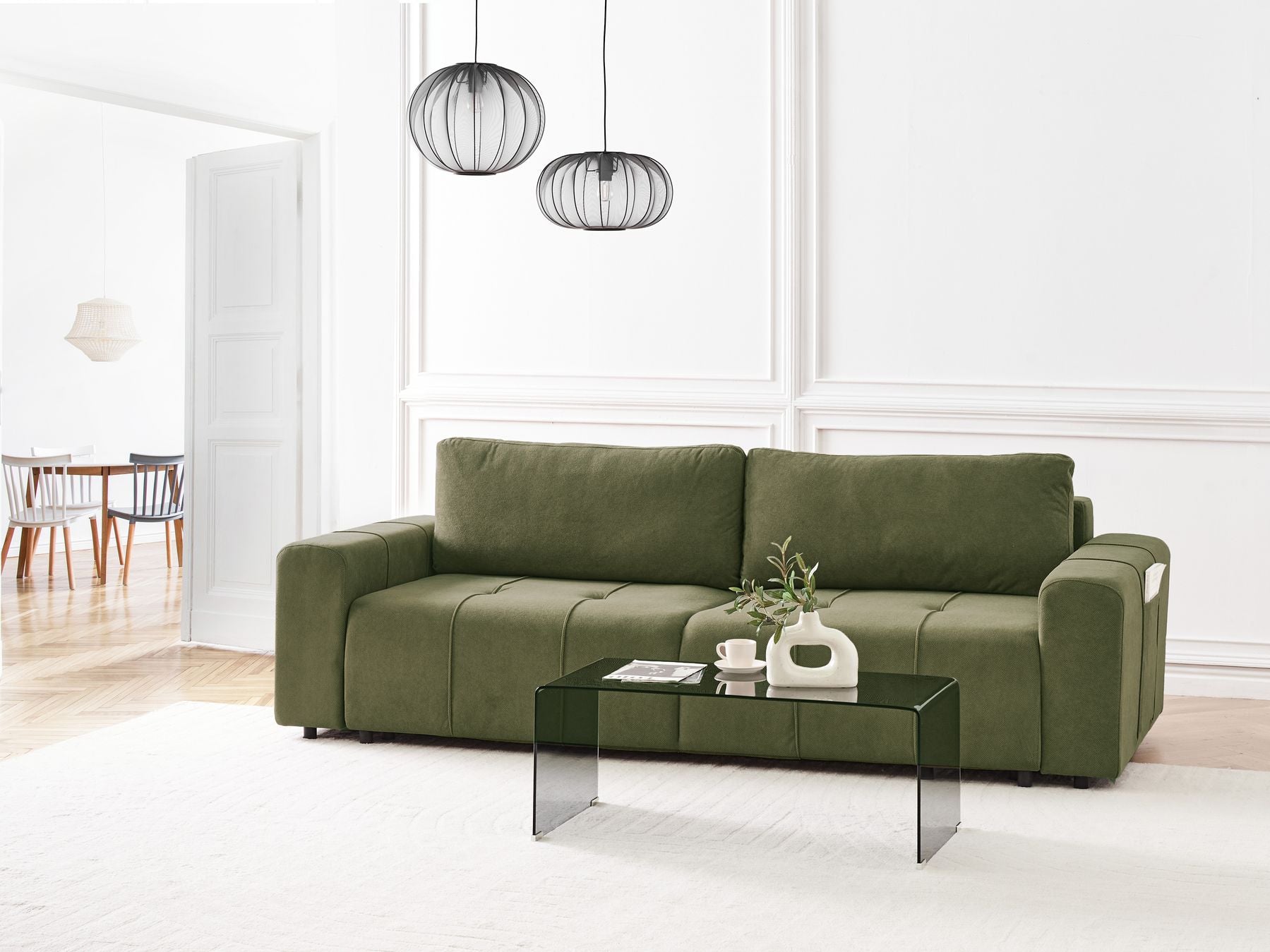 Sofa Bed INNVIK Fabric Green with Storage 3 Seater