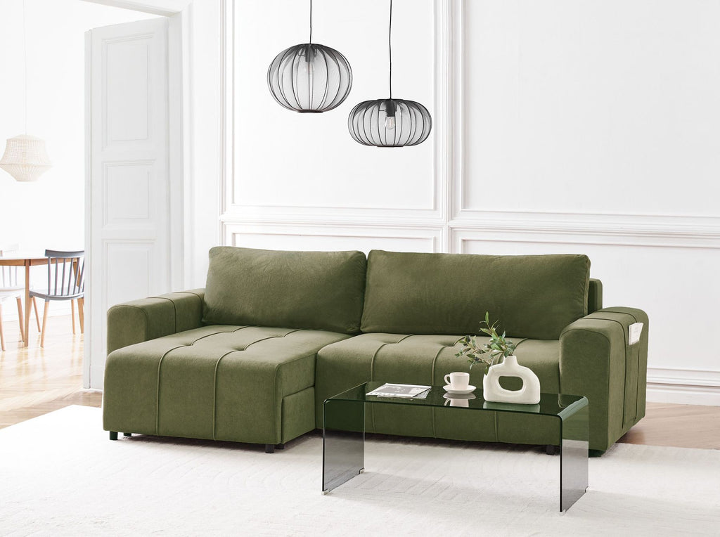 Corner Sofa Bed INNVIK Fabric Green 3 Seater Right Hand