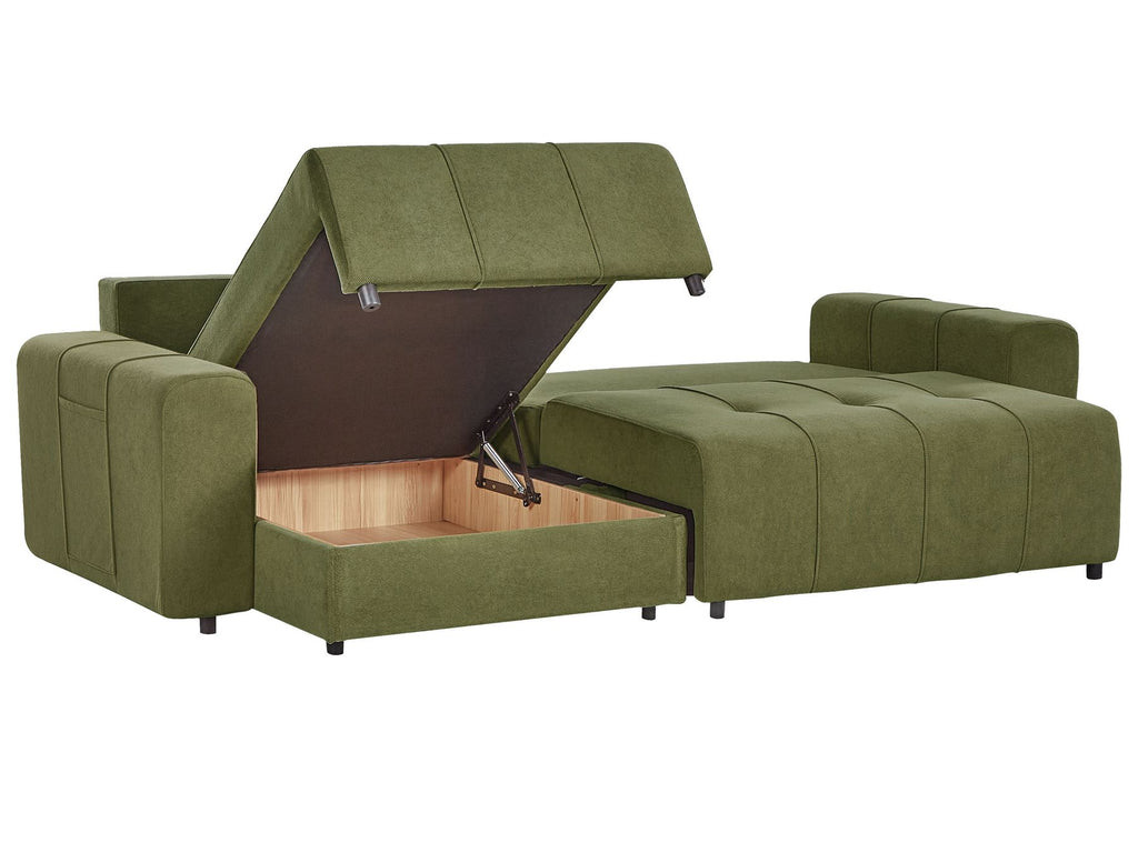Corner Sofa Bed INNVIK Fabric Green 3 Seater Right Hand