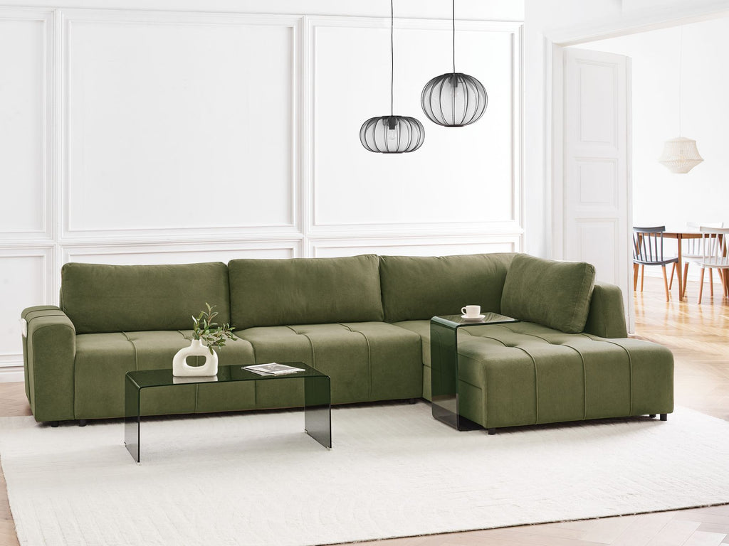Corner Sofa Bed INNVIK Fabric Green with Storage 4 Seater Left Hand