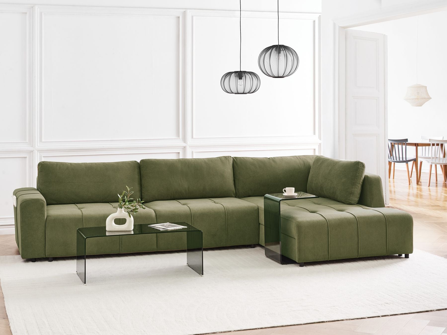Corner Sofa Bed INNVIK Fabric Green with Storage 4 Seater Left Hand