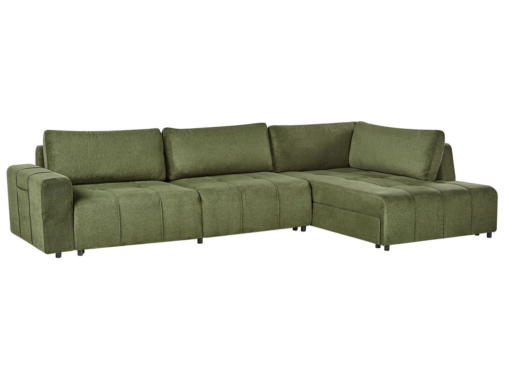 Corner Sofa Bed INNVIK Fabric Green with Storage 4 Seater Left Hand