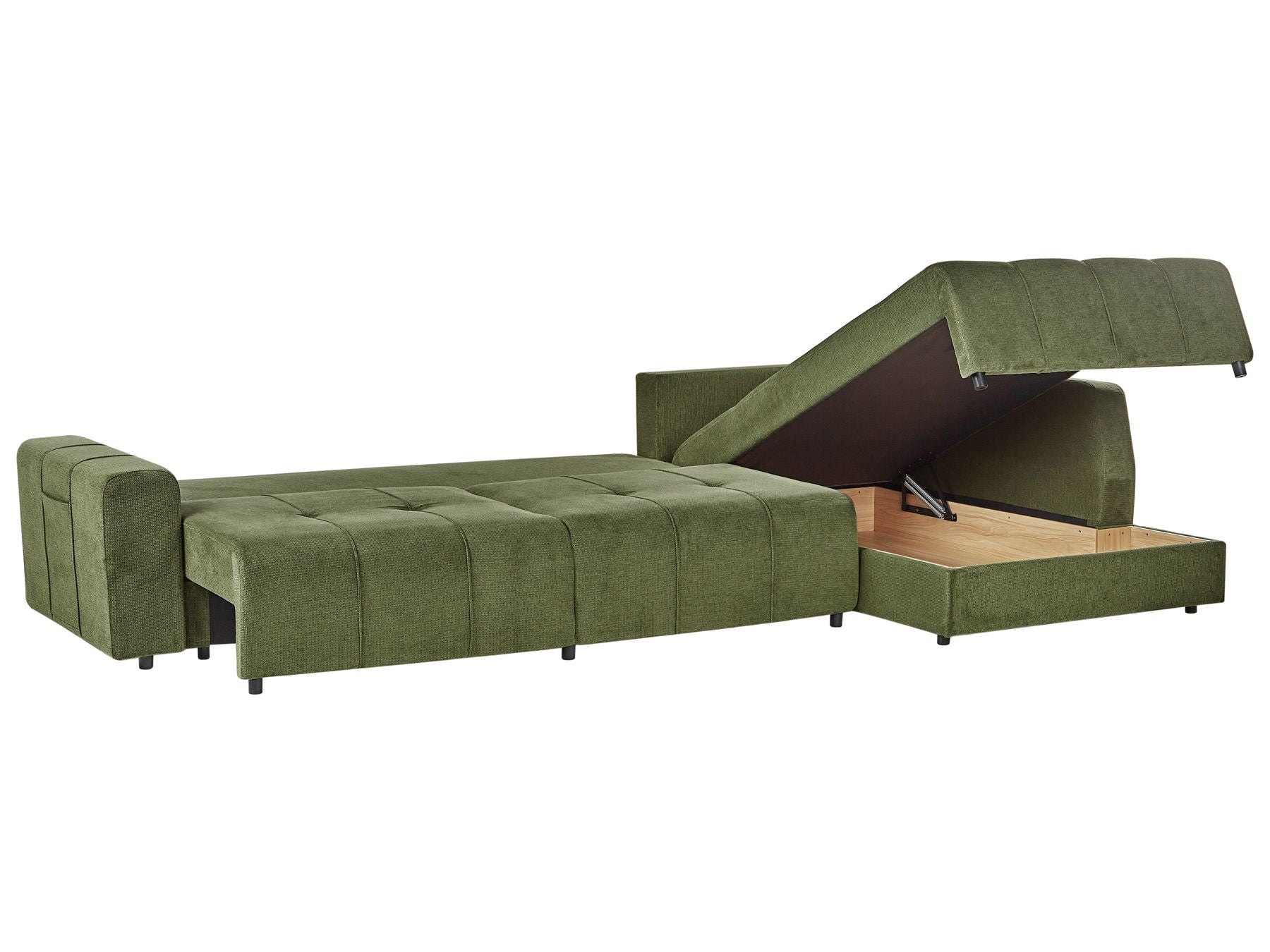 Corner Sofa Bed INNVIK Fabric Green with Storage 4 Seater Left Hand