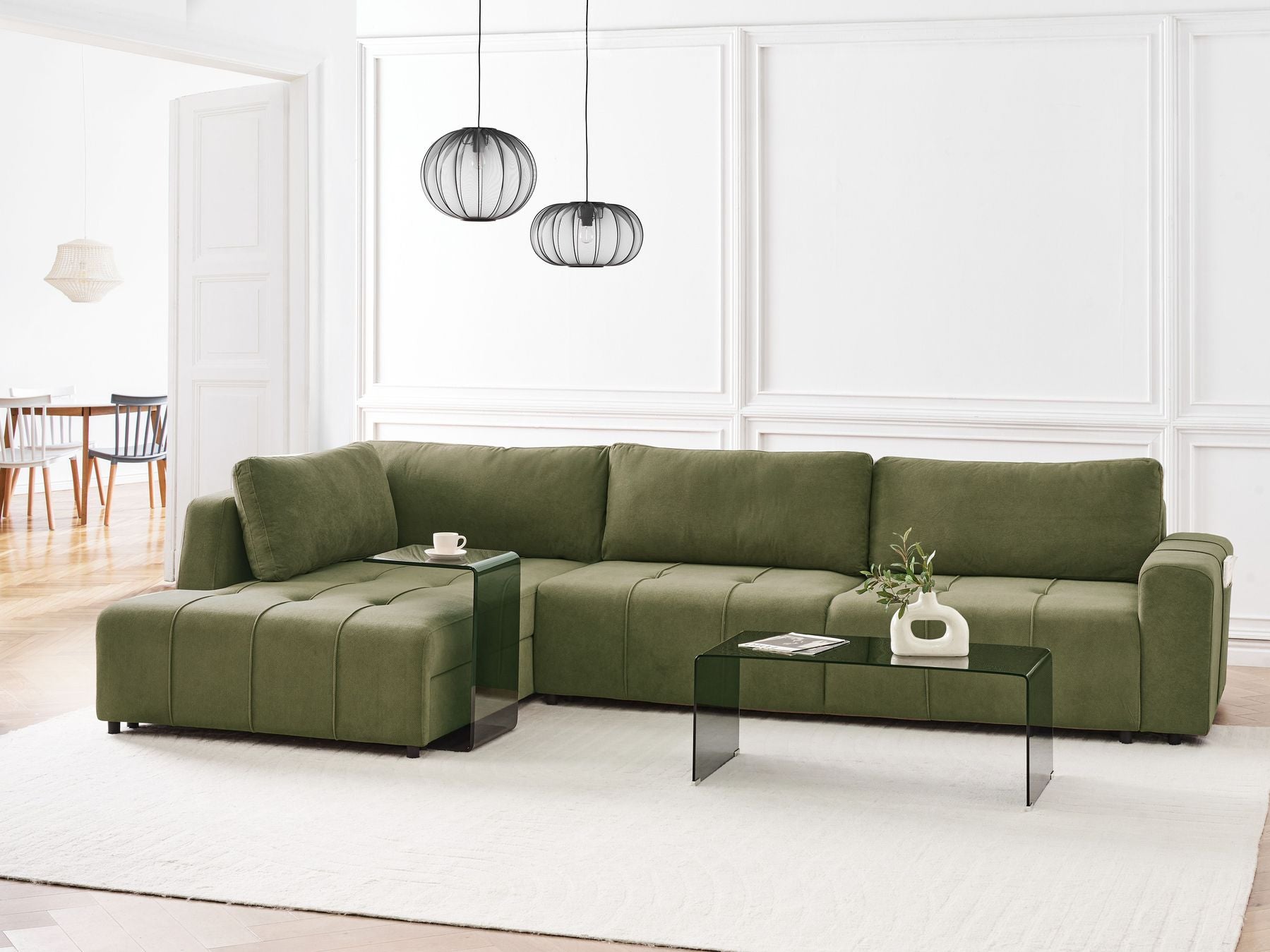 Corner Sofa Bed INNVIK Fabric Green 4 Seater Right Hand