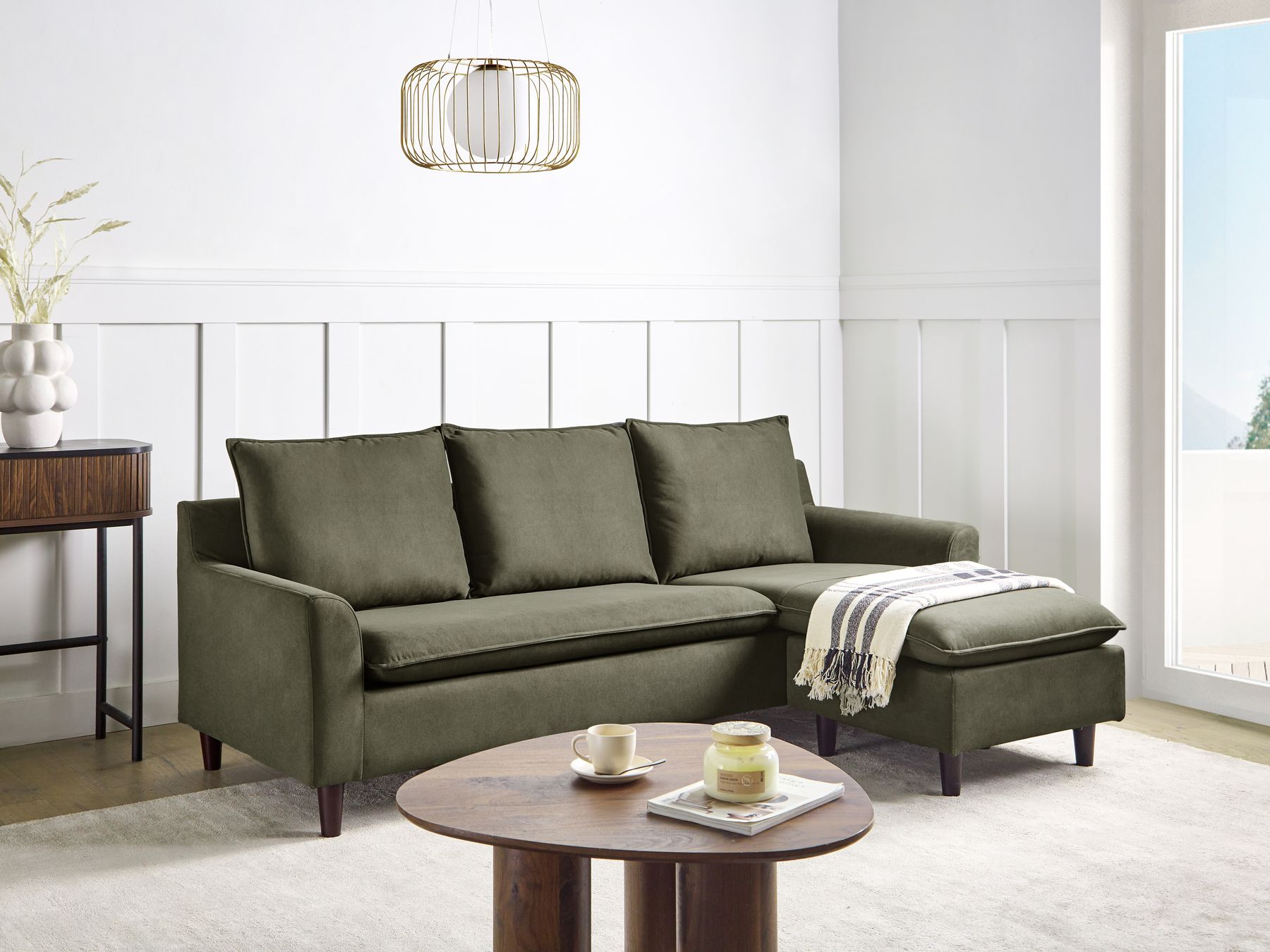 Corner Sofa ELVENES Fabric Dark Green 3 Seater Left Hand