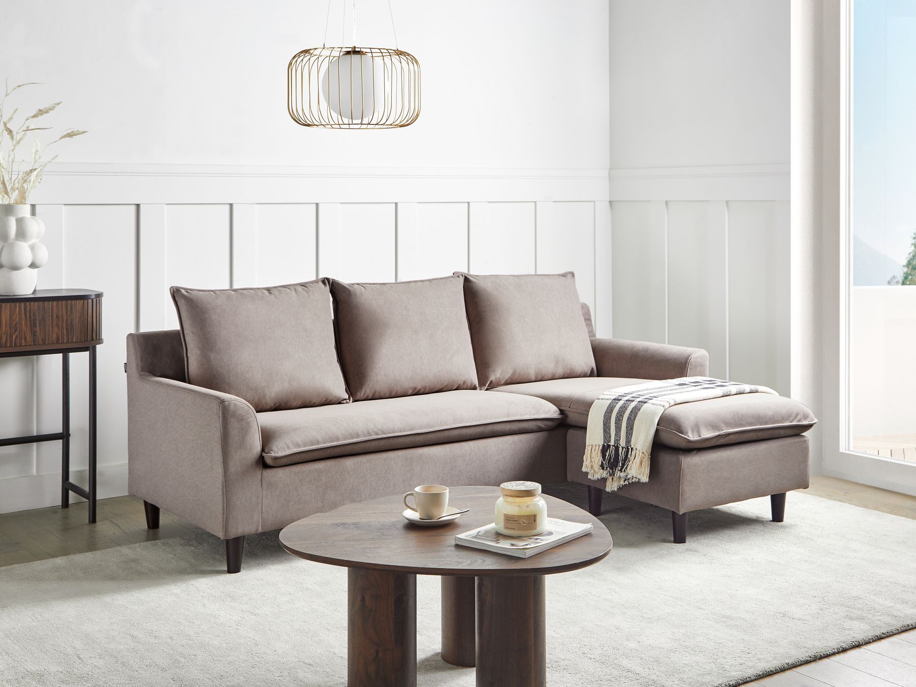 Corner Sofa ELVENES Fabric Taupe 3 Seater Left Hand