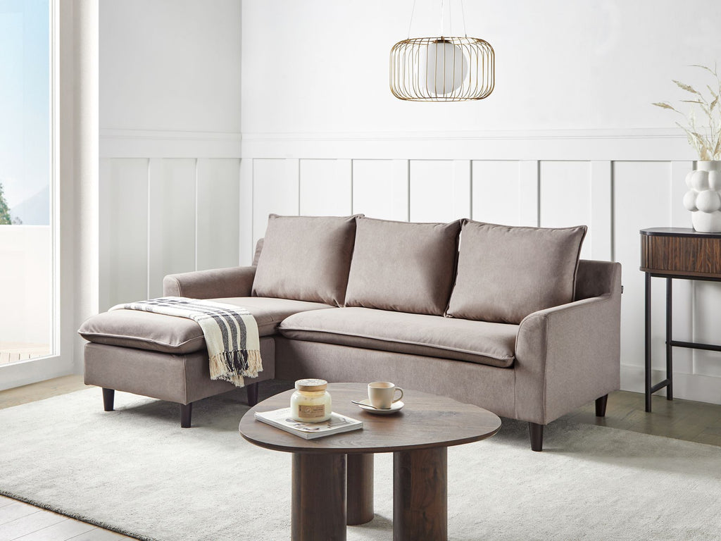 Corner Sofa ELVENES Fabric Taupe 3 Seater Right Hand