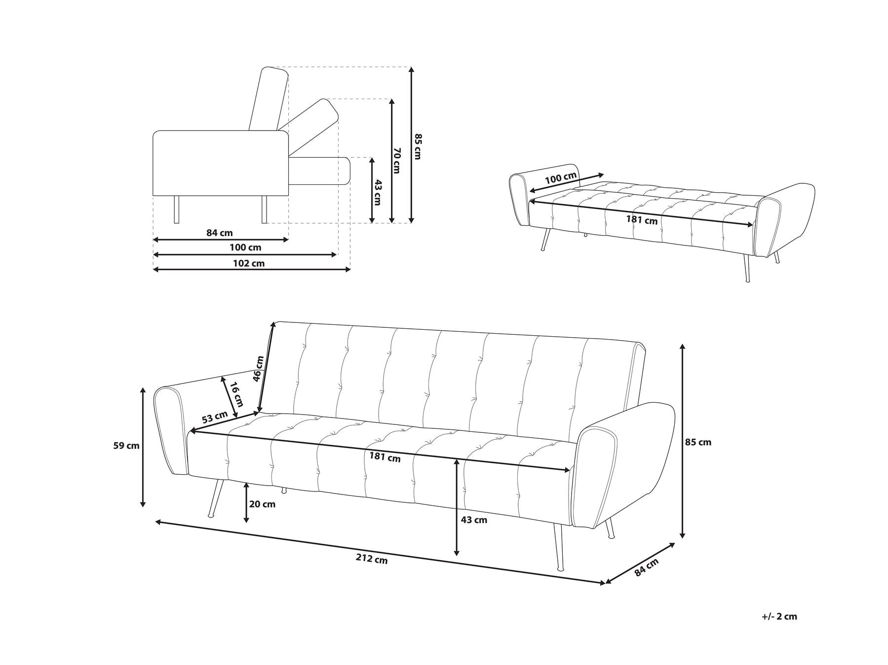Sofa Bed SELNES Velvet Light Beige 3 Seater