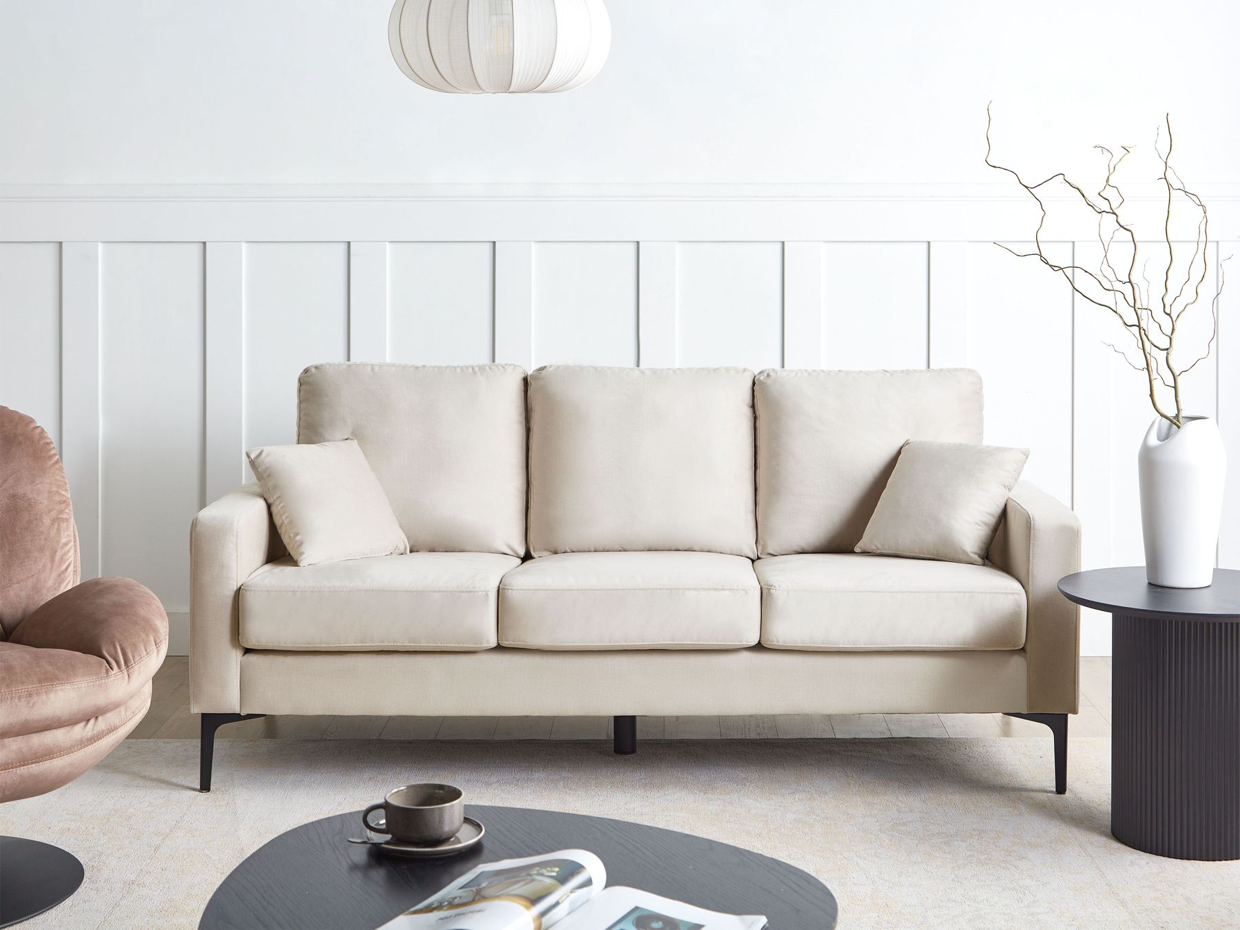 3 Seater Fabric Sofa Light Beige GAVLE