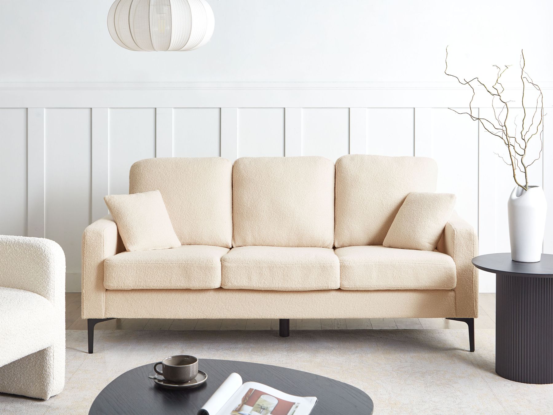 3 Seater Boucle Sofa Beige GAVLE