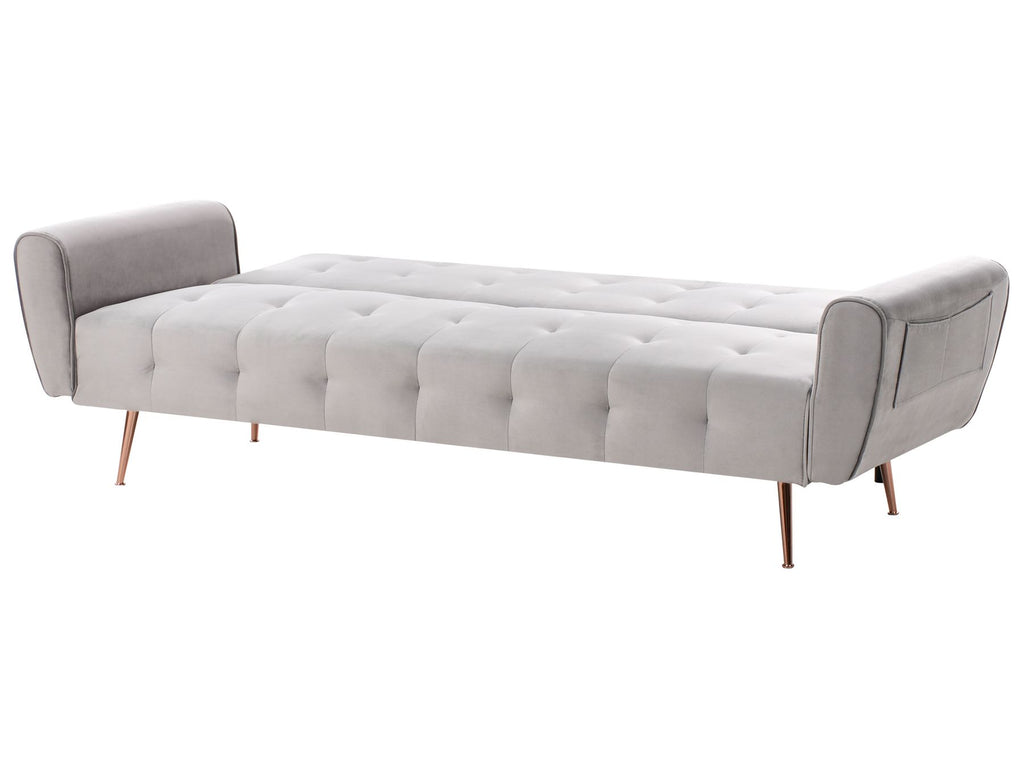 Sofa Bed SELNES Velvet Light Grey 3 Seater