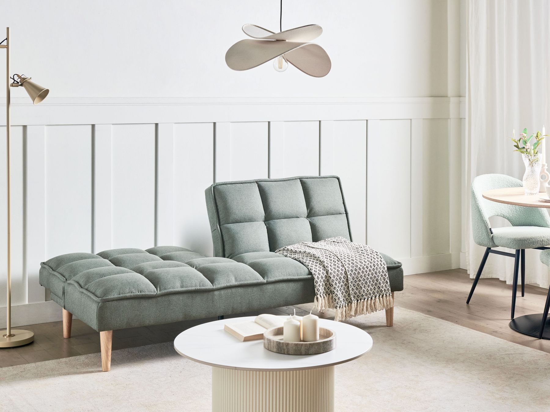 Sofa Bed SILJAN Fabric Light Green 3 Seater