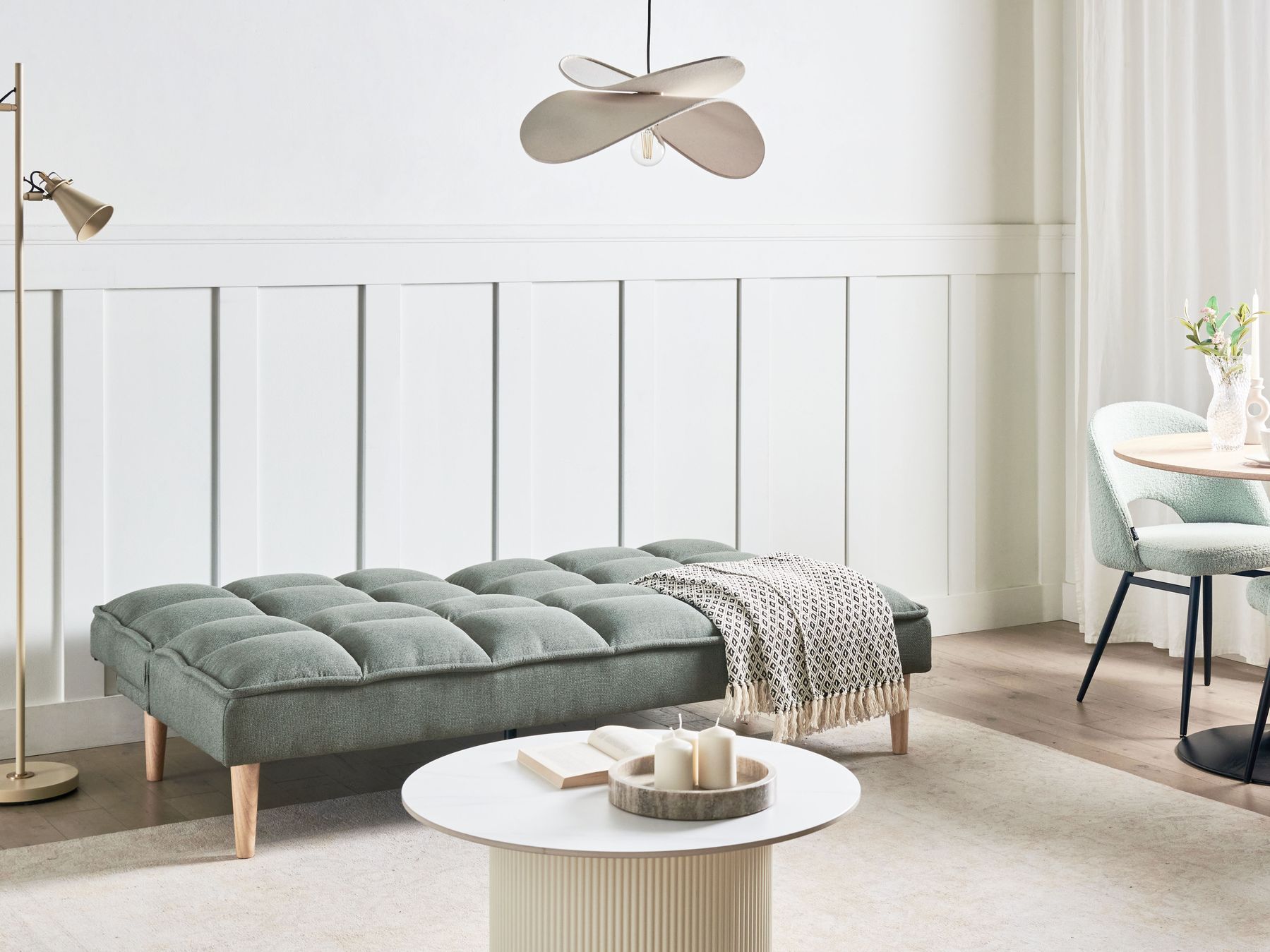 Sofa Bed SILJAN Fabric Light Green 3 Seater