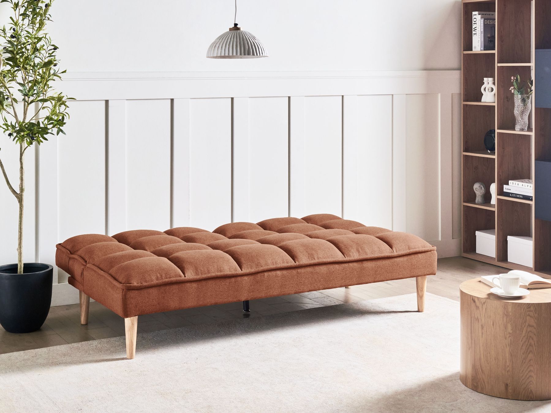 Sofa Bed SILJAN Fabric Golden Brown 3 Seater