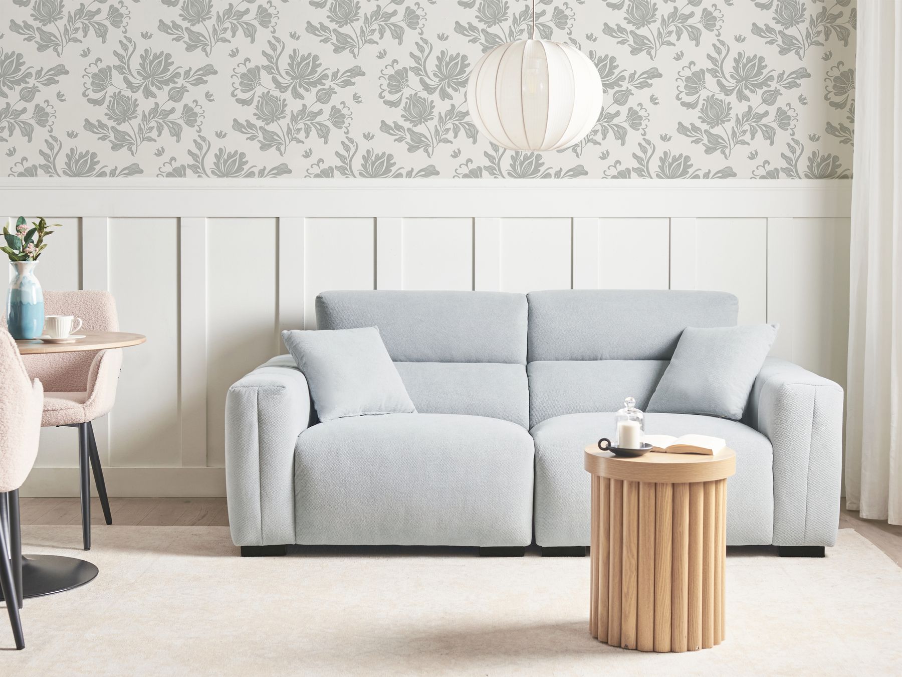 3 Seater Fabric Sofa Light Blue FAUSKAN