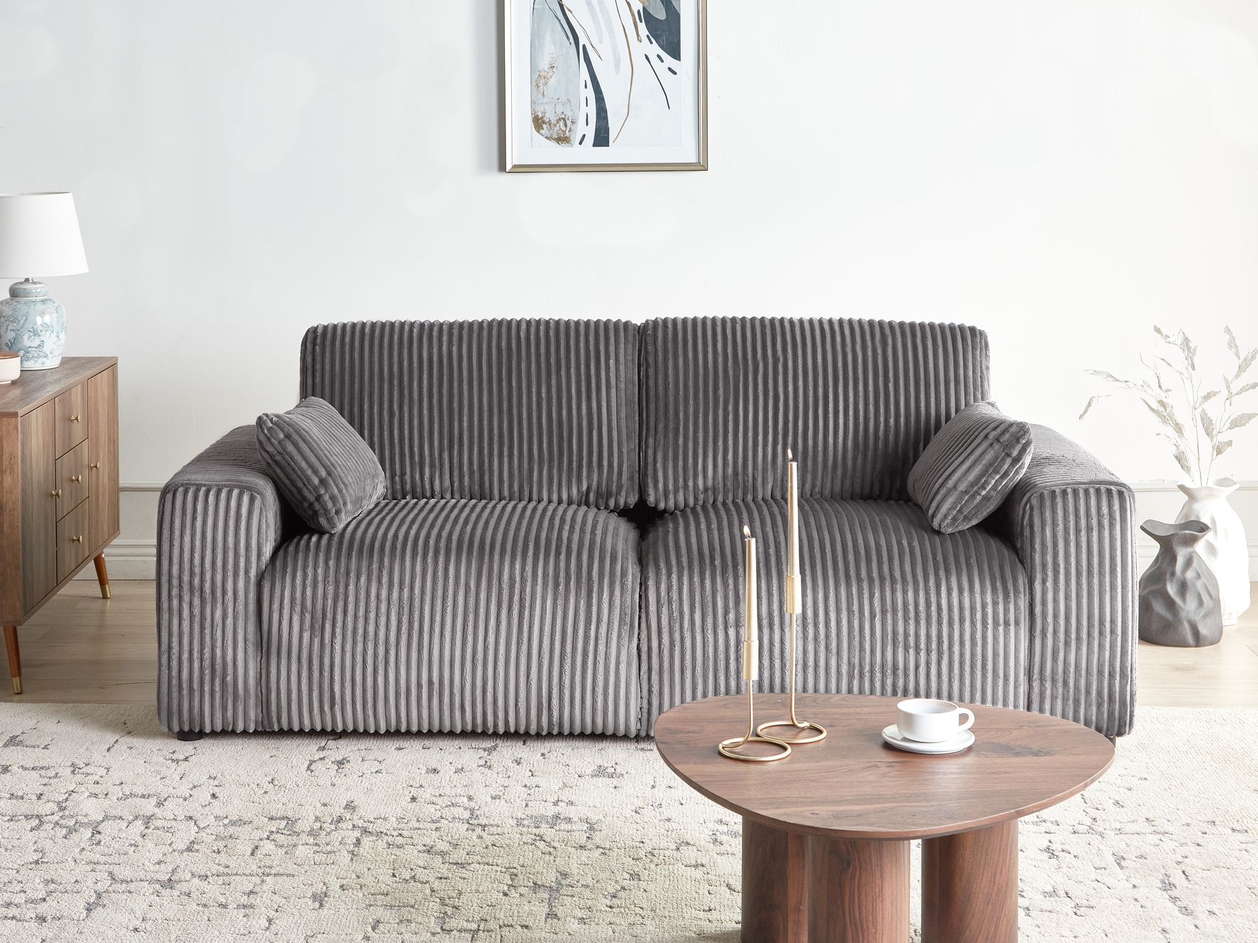 3 Seater Jumbo Cord Sofa Grey SANDORA