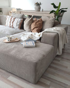 Corner Sofa LUNGO Corduroy Beige 4 Seater Left Hand
