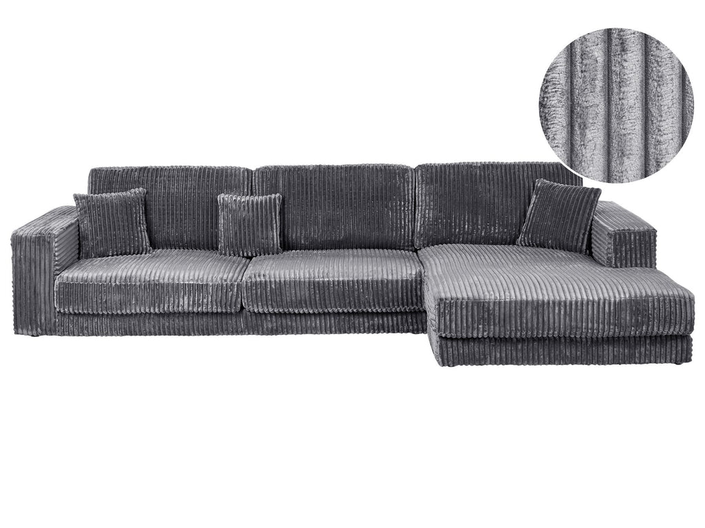 Corner Sofa LOFOTEN Corduroy Dark Grey 4 Seater Left Hand