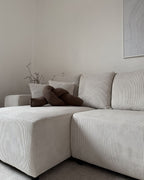 Corner Sofa Bed LUSPA Corduroy Light Beige with Storage 3 Seater Right Hand